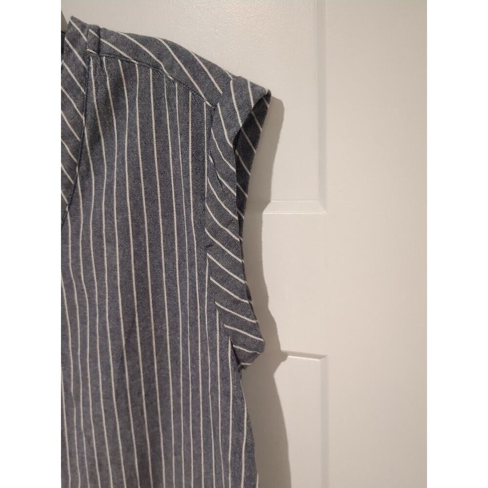 Rhythm. made For adventure Dress Linen Blend Denim Blue Stripe Sleeveless V Neck - Picture 8 of 13